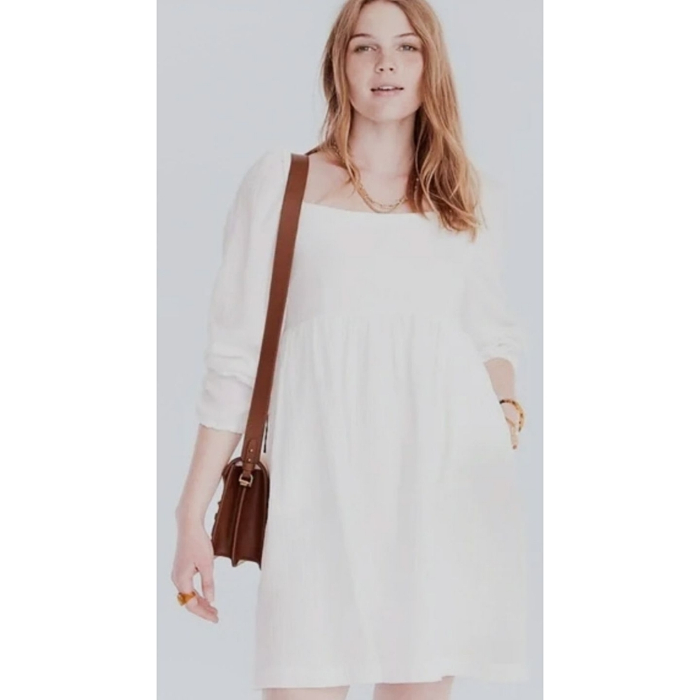 J Crew Soft Gauze Cotton Squareneck Dress Puff Sleeves A Line